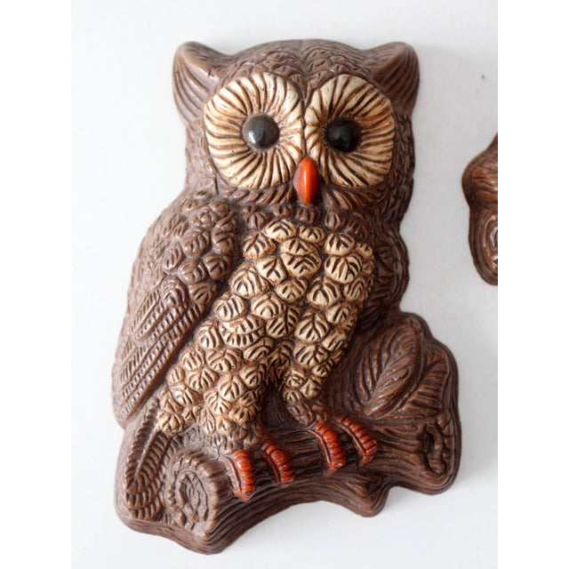 Vintage 1970s Woodland Owl Wall Plaques Pair For Sale - Image 10 of 10
