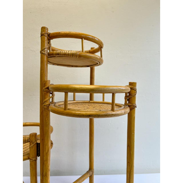 Vintage Foldable Bamboo and Rattan Plant Stand, 1980s For Sale - Image 4 of 10