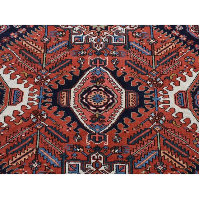 1930 Red Antique Persian Karajeh Geometric Medallions Hand Knotted Pure Wool Rug For Sale - Image 12 of 12