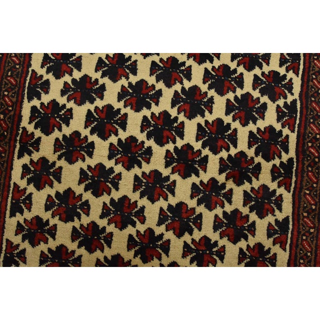 Ivory Baloch Rug 3’5” X 6’9” Ivory Wool Vintage Tribal Hand-Knotted Carpet For Sale - Image 8 of 12