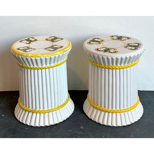 Vintage Spanish Hand Painted Ceramic Low Stools - Set of 2 For Sale - Image 11 of 12