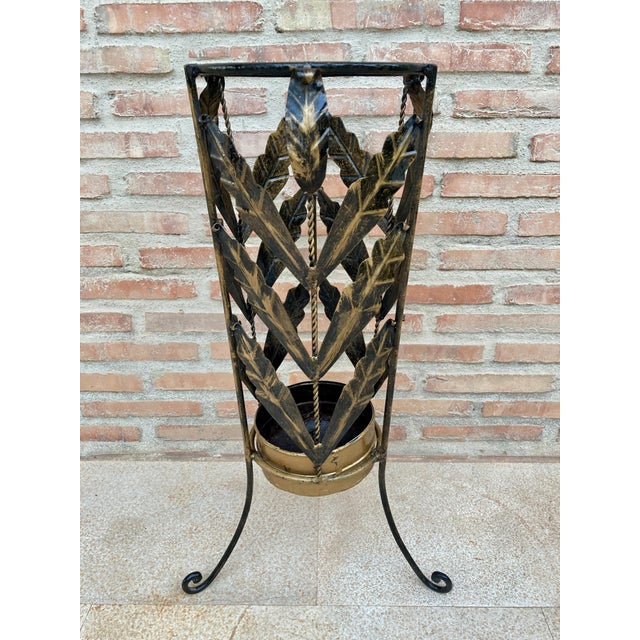 Mid 20th Century Mid Century Umbrella Stand Gilt Iron and Brass For Sale - Image 16 of 18