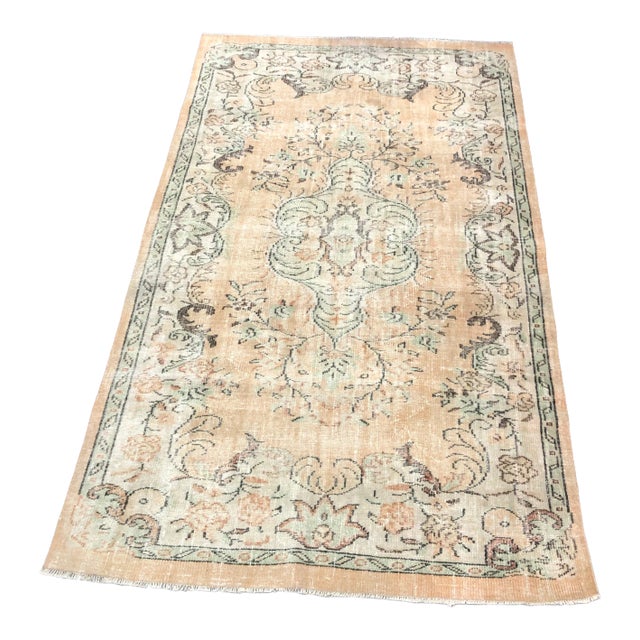 Vintage Oriental Design Turkish Handmade Peach and Gray Rug For Sale
