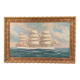 John Henry Mohrmann, Navy with Sailing Ship and Italian Flag, 1908, Oil on Canvas, Framed For Sale