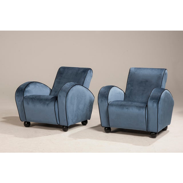 1940s Set of Art Deco Blue Velvet Armchairs, 1940s For Sale - Image 5 of 18