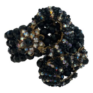 1940s Jet Beaded Memory Wire Haskell Style Bracelet For Sale
