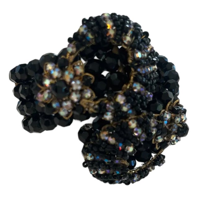 1940s Jet Beaded Memory Wire Haskell Style Bracelet For Sale