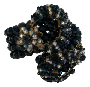 1940s Jet Beaded Memory Wire Haskell Style Bracelet