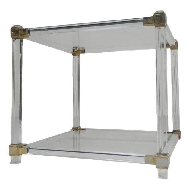 Hollywood Regency Coffee Table Acrylic Glass in Glass & Brass, 1970s For Sale