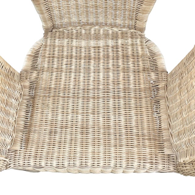 Wood Vintage High-Back Woven Wicker & Rattan Armchair For Sale - Image 7 of 18