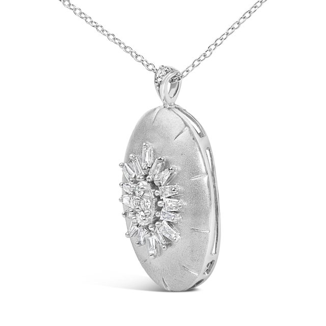 Haus of Brilliance Sterling Silver 3/8 Cttw Diamond Puffed Oval Medallion Pendant Necklace For Sale - Image 4 of 4