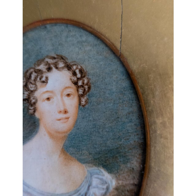 19th Century American School Miniature Watercolor Portrait of a Lady For Sale - Image 12 of 16