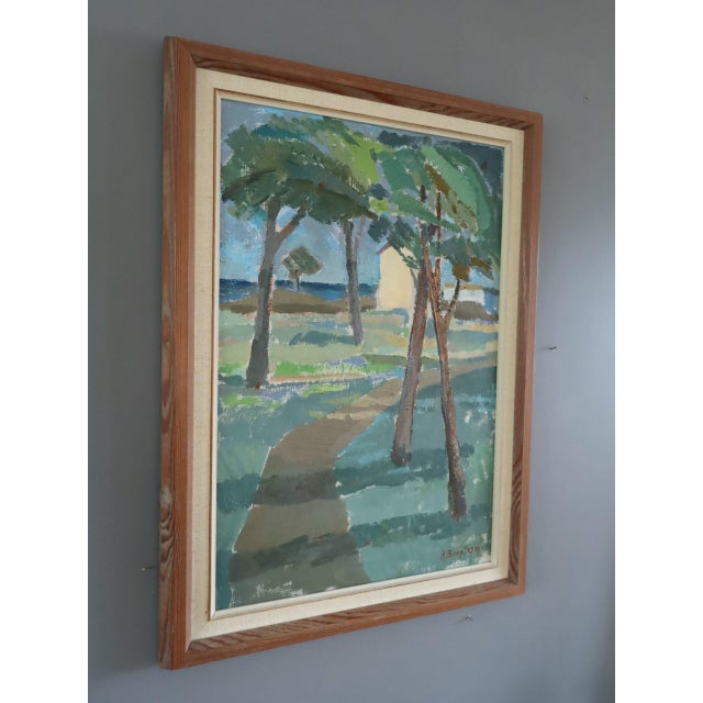 Mid-Century Modern 'Pathway to the Sea' Vintage Original Landscape Oil Painting, Framed For Sale - Image 4 of 13