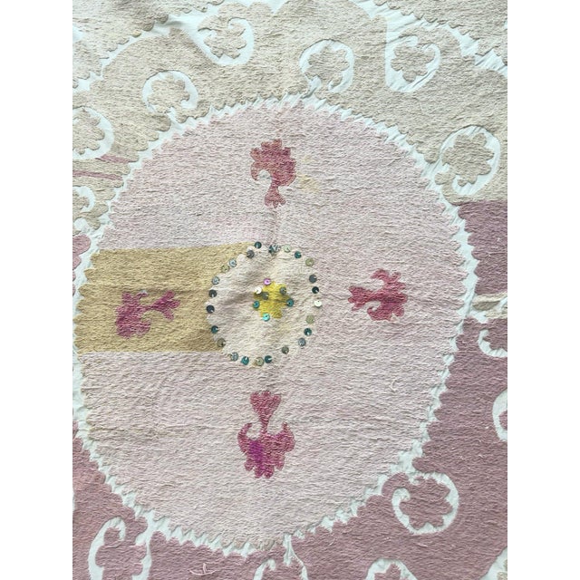 Vintage Suzani from Central Asian, circa late 1960s. Dimension; 48'' x 52'' inches / 122 x 131 cm / 4' x 4'4'' Material:...