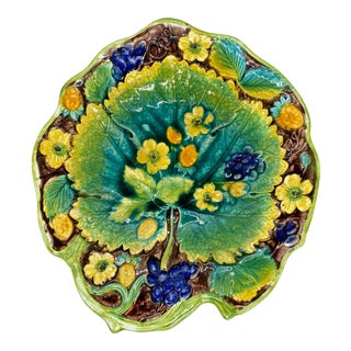 Samuel Alcock Majolica Grape and Strawberry Tray, English, Ca. 1875 For Sale