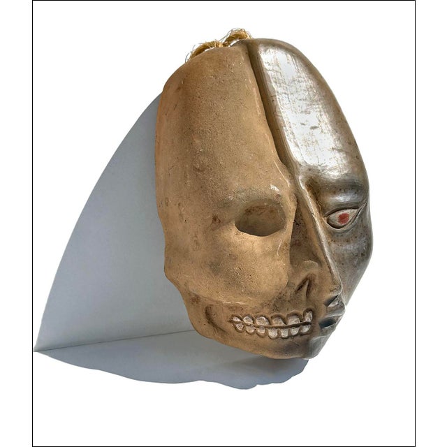 Ceramic Vintage Mexican Life & Death Art Pottery Carnival Mask For Sale - Image 7 of 8