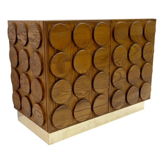 Italian Brutalist Chestnut and Brass Bar Cabinet, 1970s For Sale