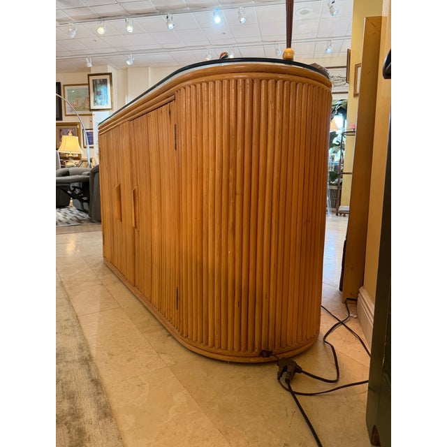 Late 20th Century Mid-Century Modern Pencil Reed Rattan Oval Demilune Credenza For Sale - Image 5 of 8