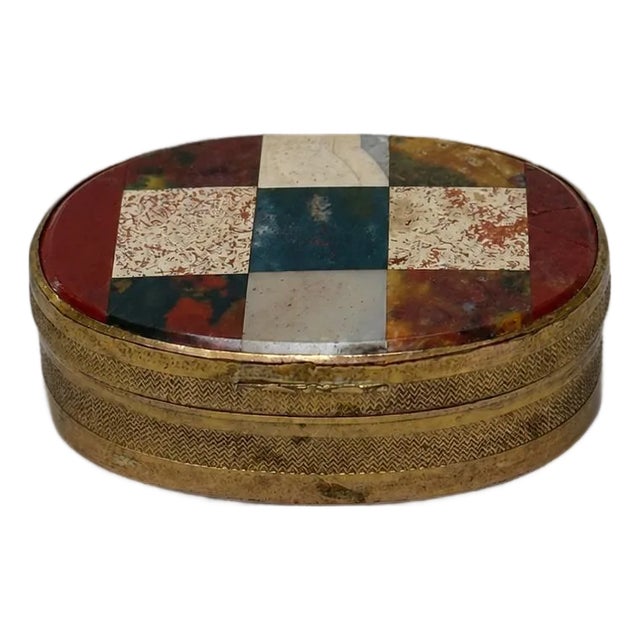 Antique Scottish Hardstone and Gilt Brass Oval Snuff Box C. 1880 For Sale