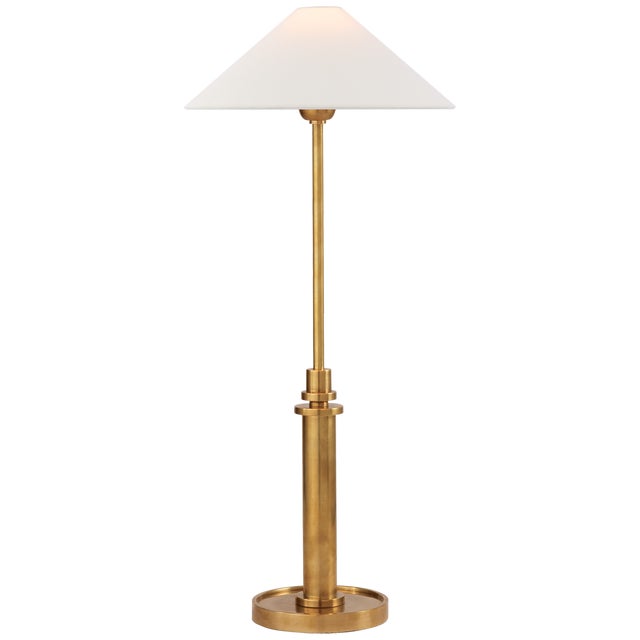 Modern J. Randall Powers by Visual Comfort Signature Hargett Buffet Lamp in Hand-Rubbed Antique Brass with Linen Shade For Sale - Image 3 of 3