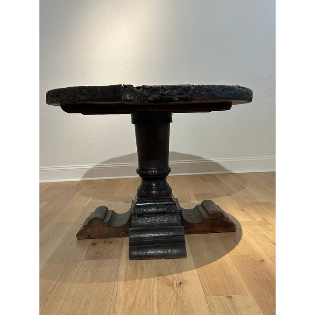 Dos Gallos, Inc. Antique Rustic Wagon Wheel & Custom Cedro Wood Base For Sale - Image 4 of 7