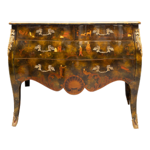 French Louis XV Style Bombe Chinoiserie Lacquered Commode