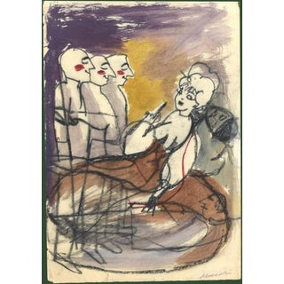 Mino Maccari, Pretenders, 1960s, Original Watercolor and Pastel Drawing For Sale