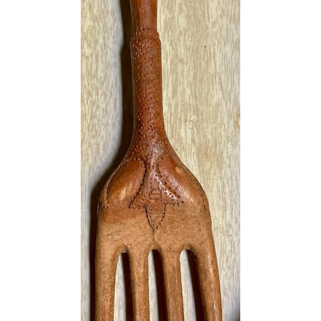 Mid 20th Century Hand Carved Country French Salad Spoon & Fork Folk Art Claw Talon- A Pair For Sale - Image 9 of 12