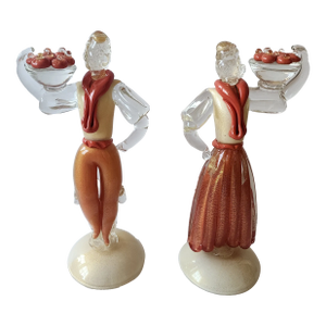 Stunning Pair of Vintage Murano Glass Figures