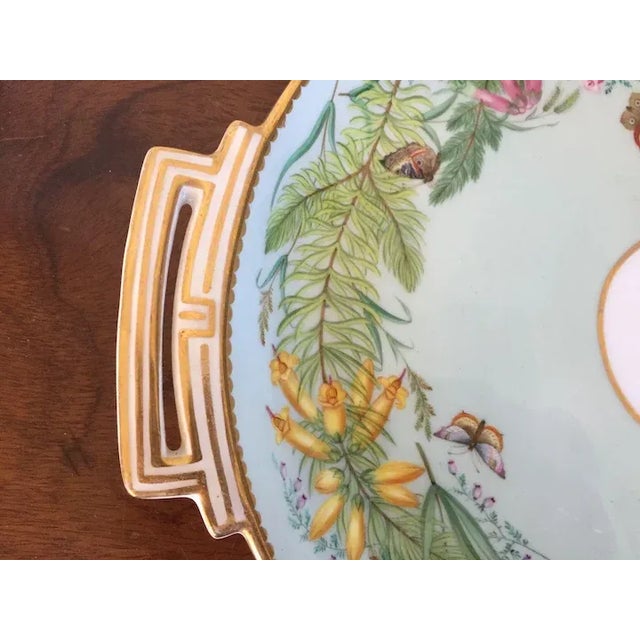 Large Antique 19th Century Limoges Paris Porcelain Handled Tray Platter with Butterflies & Flowers For Sale - Image 9 of 11