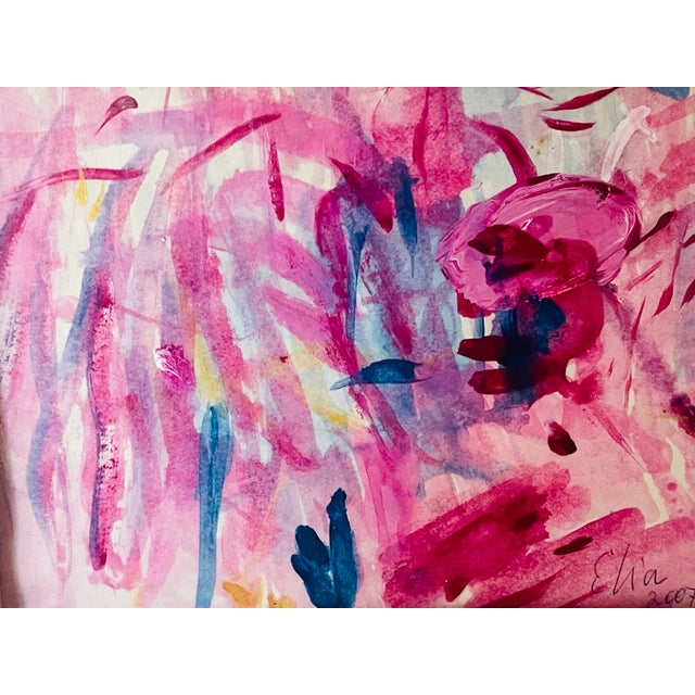 Small Painting in Silver Tone Frame Pink Abstract For Sale - Image 4 of 4