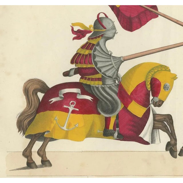 Two Knights Jousting in Vibrant Heraldic Colours, 1842, Paper For Sale - Image 6 of 8