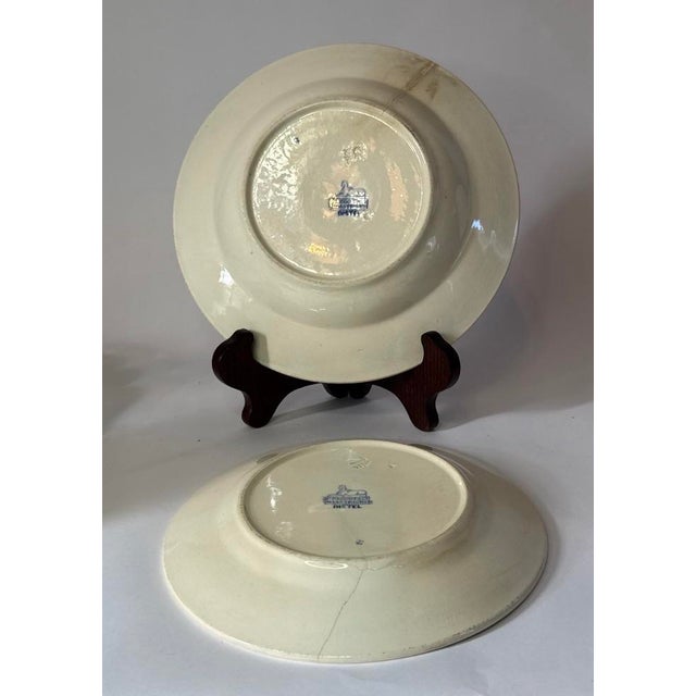 Mid 19th Century Pair of Antique Petrus Regout & Co. Maastricht Blue White Transferware Plate & Bowl in Distel” (Thistle) Pattern For Sale - Image 5 of 7