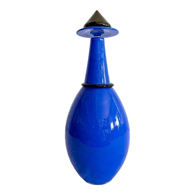 1985 Postmodern Lino Tagliapietra & Marina Angelin for Effetre Blue Murano Glass Decanter, 2/200 For Sale