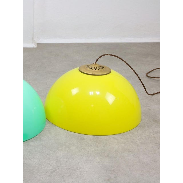 Vintage Italian Brass and Yellow Acrylic Glass Pendant Lamp For Sale - Image 11 of 14