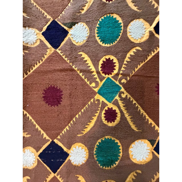 Brown Brown Gold Lattice Cotton Suzani Wall Decor For Sale - Image 8 of 10