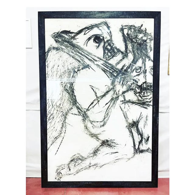 Claude Adrien Caponnetto, Composition, Charcoal on Paper, 1970s, Framed For Sale - Image 4 of 5
