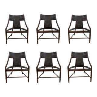 Baker/McGuire Dark Tobacco Rattan Klismos Dining Chairs Set of 6 For Sale