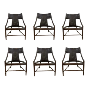 Baker/McGuire Dark Tobacco Rattan Klismos Dining Chairs Set of 6
