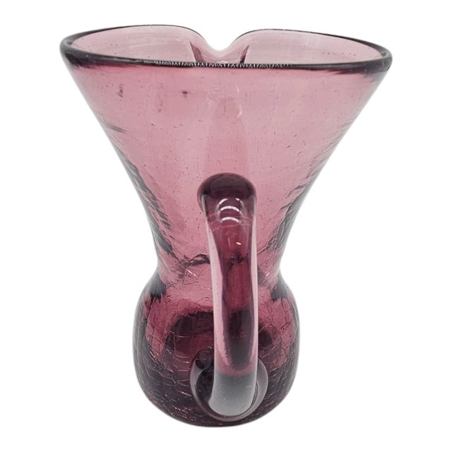 Vintage Amethyst Crackle Glass Pitcher – Hand Blown Heritage Style Jug in Mid-Century Hue For Sale - Image 4 of 7