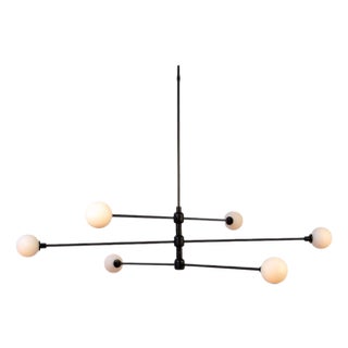 Three Tier Chandelier, Black, 69.5in H, 3 Inch Glass Globes, by Research.Lighting, Modern, Minimal Hanging Light For Sale