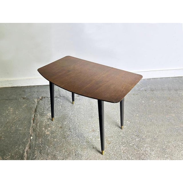 1960s Small Mid-Century Vintage Side Table with Tapered Black Legs & Brass Ferrules For Sale - Image 5 of 6