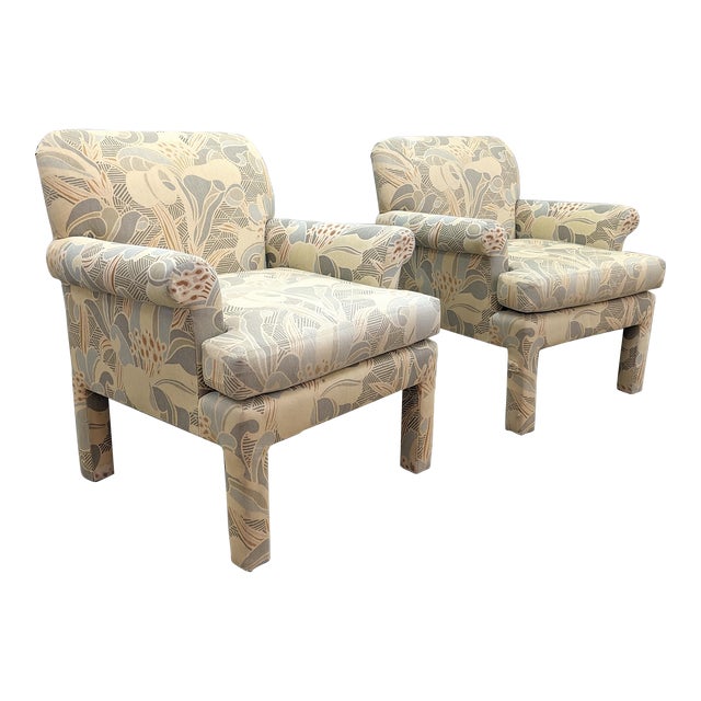 1990s Modern Upholstered Parsons Armchairs by Clyde Peasron - Set of 2 For Sale