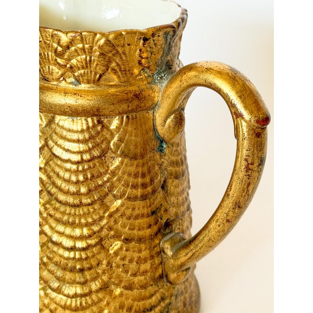 Hollywood Regency Vintage Gilt Italian Shell Motif Pitcher For Sale - Image 3 of 12