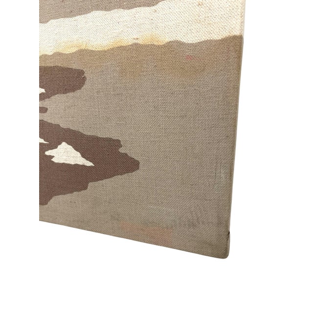 Wood Mid-Century Modern Japanese Landscape Textile Wall Art on Stretched Canvas For Sale - Image 7 of 10