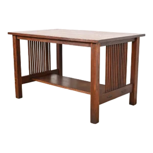 Gustav Stickley Mission Oak Arts & Crafts Spindle Writing Desk or Library Table, Circa 1900