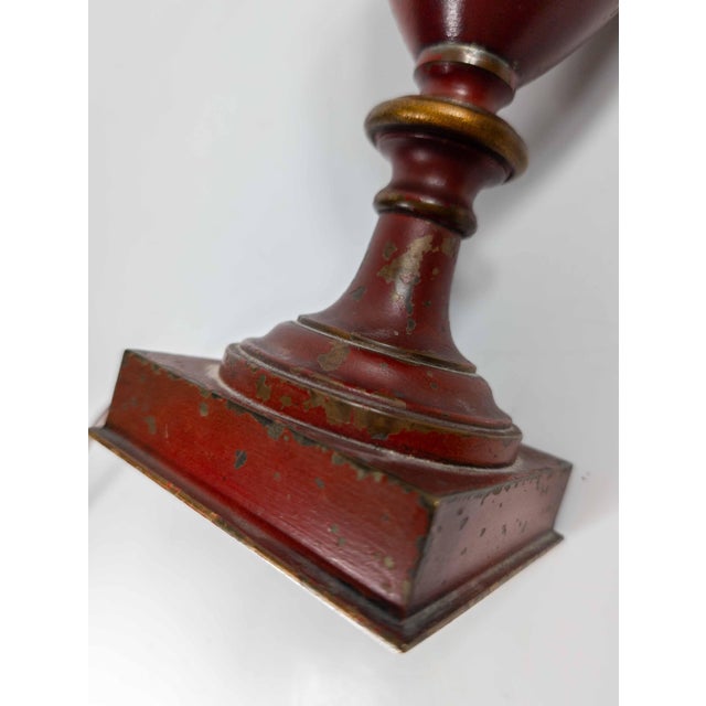 Mid-Century Decorative Toleware Tole Style Painted Red and Gold Table Lamp For Sale - Image 11 of 13