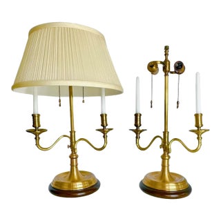 Pair Brass Bouillotte Candleholder Table Lamps Wildwood For Sale