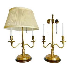 Pair Brass Bouillotte Candleholder Table Lamps Wildwood
