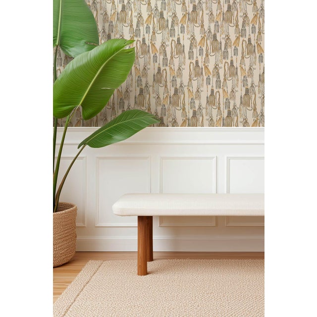 Not Yet Made - Made To Order Tassel Trellis Grasscloth Wallpaper by House Party | Imperial Sand | 8 Yards For Sale - Image 5 of 11